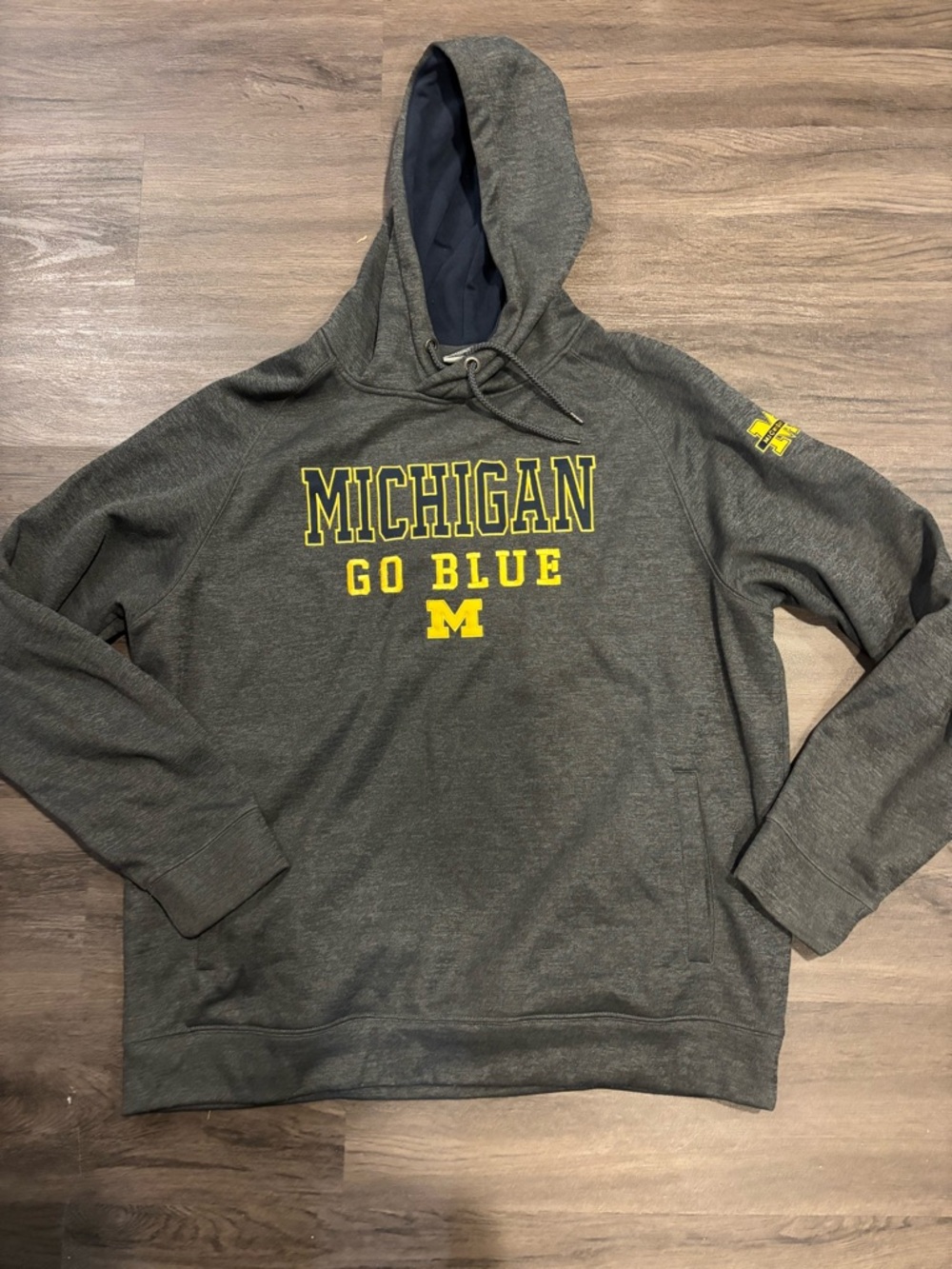 Stadium Athletics Michigan Hooded Sweatshirt in Gray with Yellow Logo
